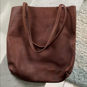 Brown leather tote bag
